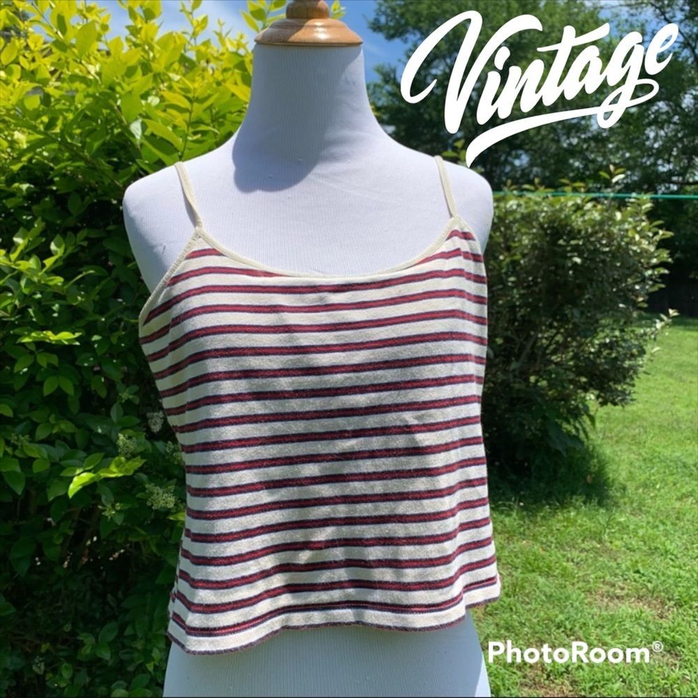 Vintage Striped Spaghetti Strap Crop Top Tank Fits like Medium & has shelf bra!